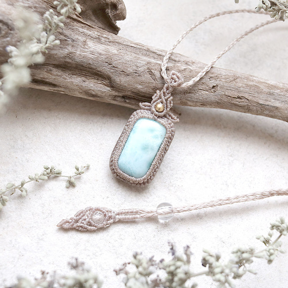 ラリマー天然石マクラメネックレスmac390エスニックアジアンエキゾチックなアレルギーフリーのアクセサリー 1枚目の画像