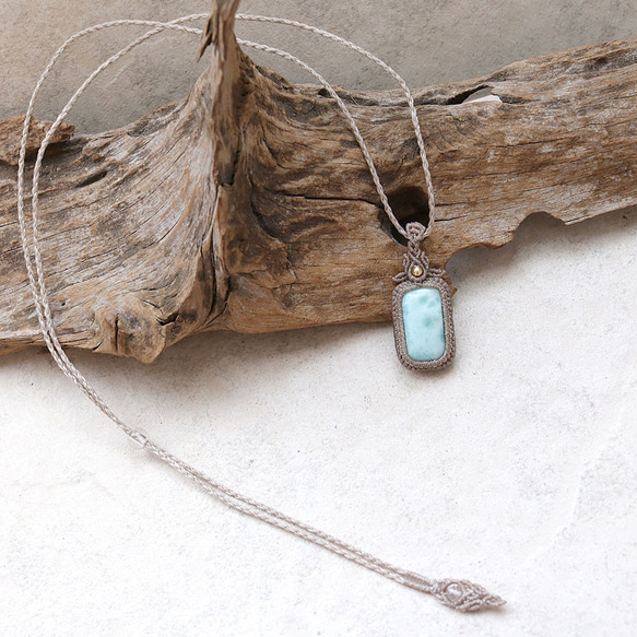 ラリマー天然石マクラメネックレスmac390エスニックアジアンエキゾチックなアレルギーフリーのアクセサリー 5枚目の画像