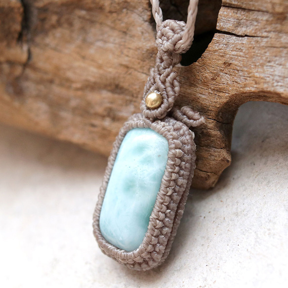 ラリマー天然石マクラメネックレスmac390エスニックアジアンエキゾチックなアレルギーフリーのアクセサリー 4枚目の画像