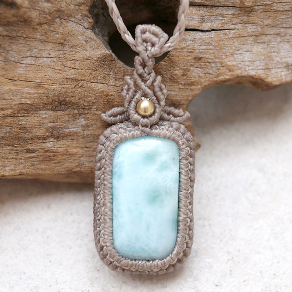 ラリマー天然石マクラメネックレスmac390エスニックアジアンエキゾチックなアレルギーフリーのアクセサリー 2枚目の画像