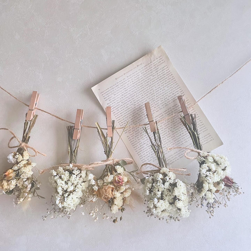 White rose ドライフラワーガーランド ドライフラワースワッグ ブーケ