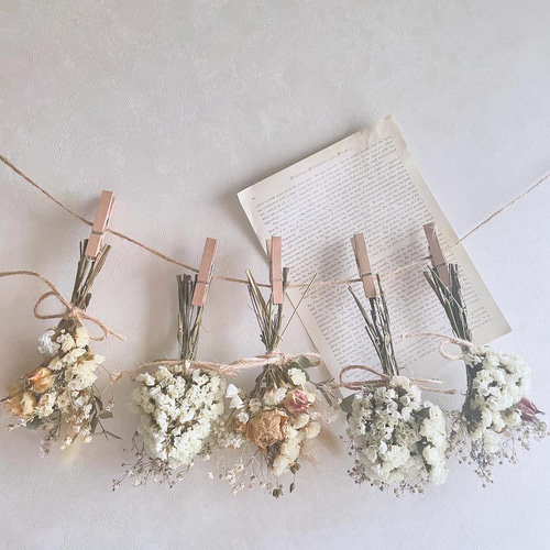 White rose ドライフラワーガーランド ドライフラワースワッグ ブーケ