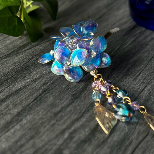 夢灯籠 -紫陽花の髪飾り 【受注制作】 紫陽花 ワイヤーフラワー 浴衣 