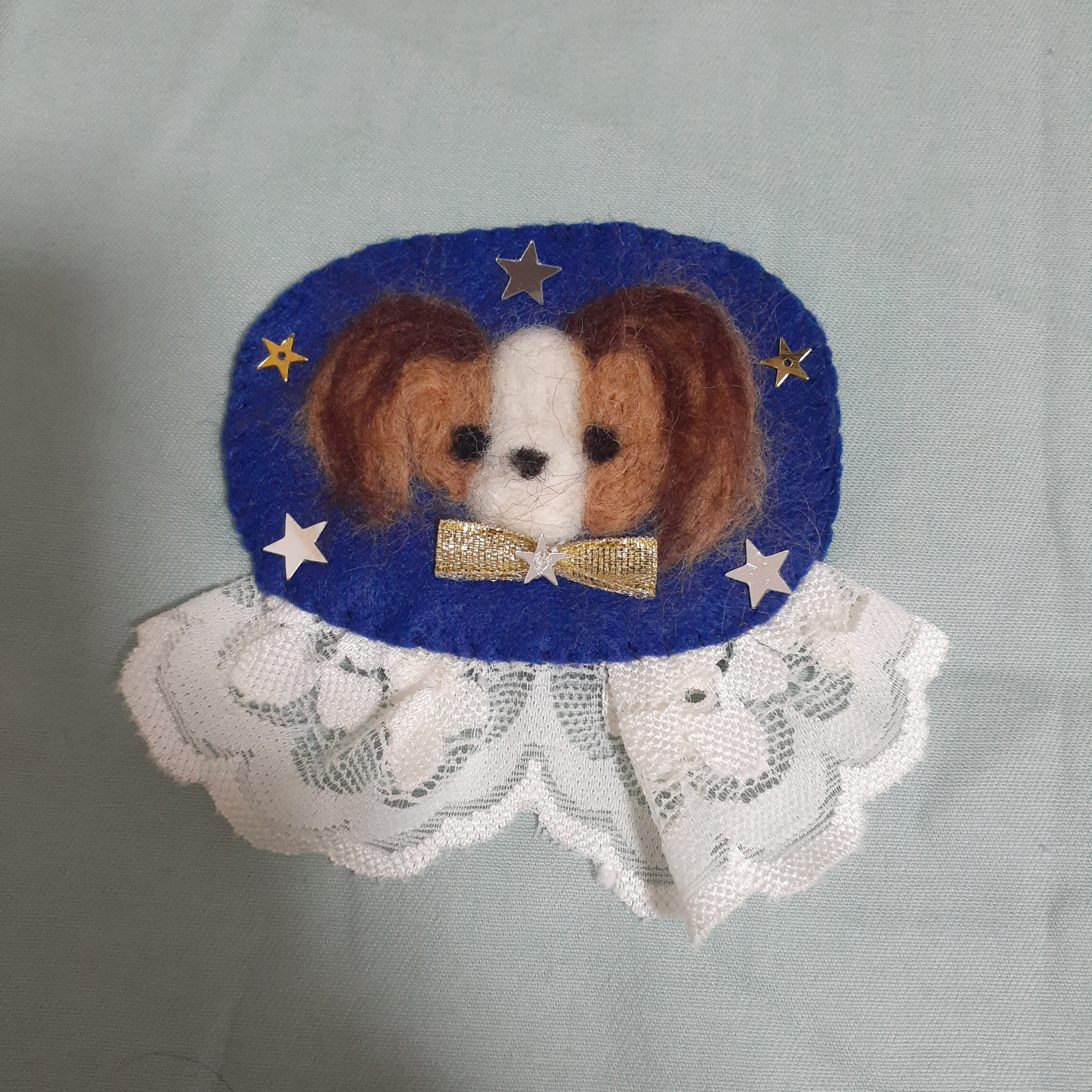 羊毛フェルト フェルト ブローチ 犬 パピヨン ブローチ みっくりん