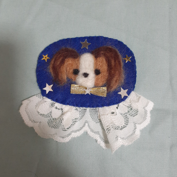 羊毛フェルト フェルト ブローチ 犬 パピヨン ブローチ みっくりん