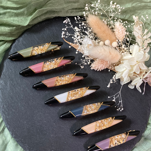 レジン ハンドメイド 幾何学模様 カラフル ヘアクリップ ヘア