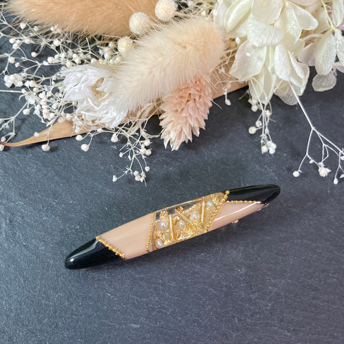ハンドメイド*ヴィンテージ レトロ アシンメトリー クリップ レジン ハンドメイド 幾何学模様 カラフル ヘアクリップ ヘア