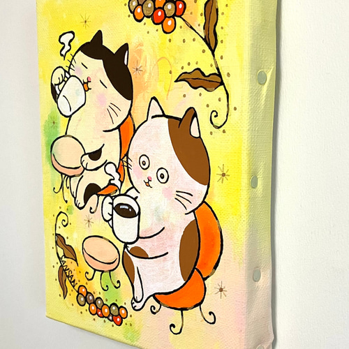 むっちとぽっちゃ至福のコーヒータイム」原画 キャンバスにアクリル