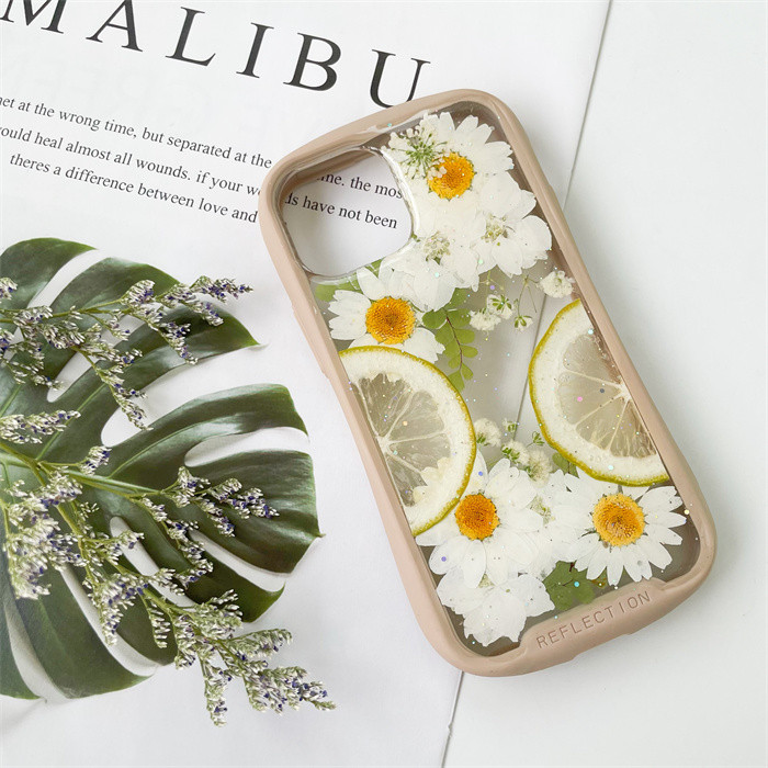 レモンiFace風押し花ケース、iPhoneのみ対応、手帳型、iPhone17、iPhone17pro、iPhone8