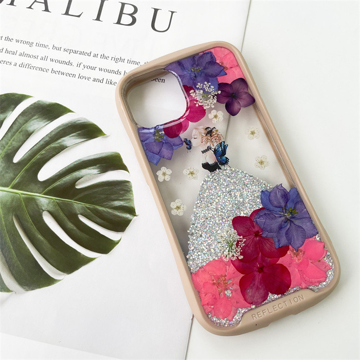 紫陽花iFace風押し花ケース、iPhoneのみ対応、手帳型、iPhone15、iPhone15pro、iPhone16