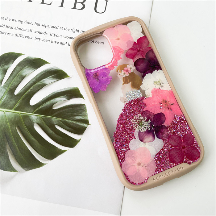 紫陽花iFace風押し花ケース、iPhoneのみ対応、手帳型、iPhone15、iPhone15pro、iPhone16