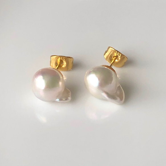 一粒 あこや真珠 バロック 羽 金魚 パール スタッドピアス