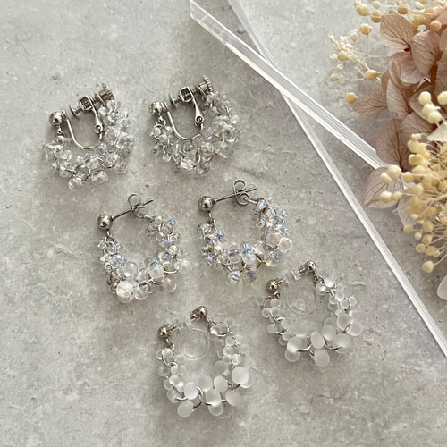 ファルファーレシルバー＊イヤリングorピアス(クリア・オーロラ
