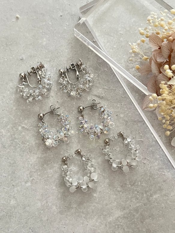 ファルファーレシルバー＊イヤリングorピアス(クリア・オーロラ