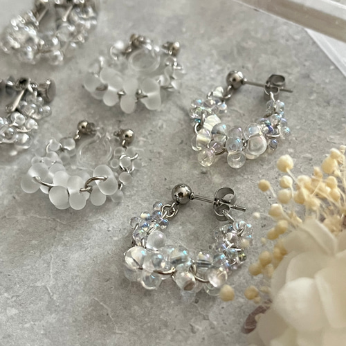 ファルファーレシルバー＊イヤリングorピアス(クリア・オーロラ