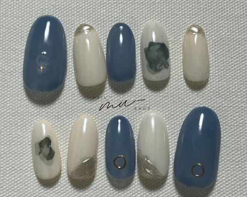 【現品】夏ネイル　ニュアンスネイル　ネイルチップ　個性派ネイル　大人ネイル ネイルチップ(大人っぽシンプル夏ネイル ニュアンスネイル) ネイル