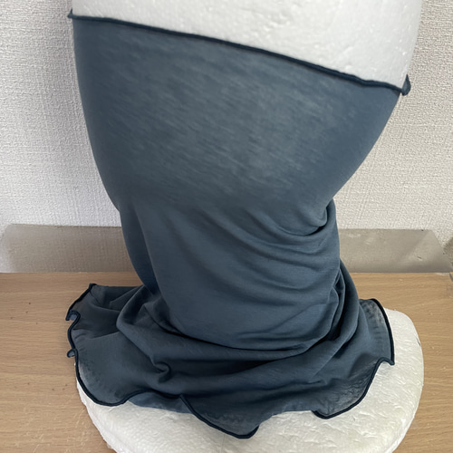 さらさらすべすべスーパーロング綿100%ブルーグレーハンドメイドネック  