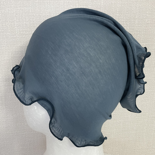 さらさらすべすべスーパーロング綿100%ブルーグレーハンドメイドネック  