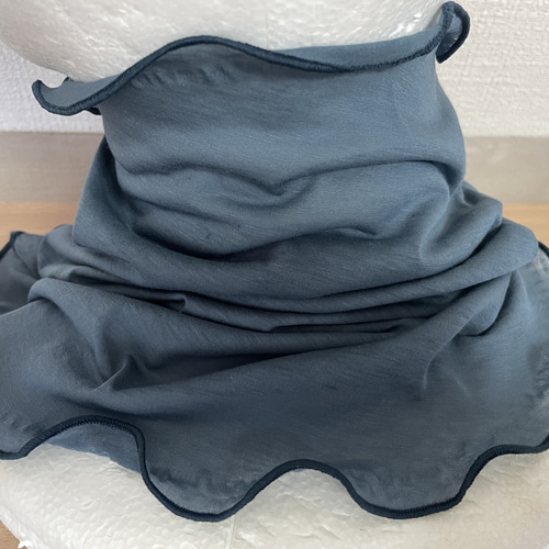 さらさらすべすべスーパーロング綿100%ブルーグレーハンドメイドネック  