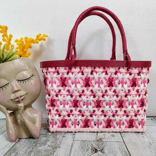 ハンドメイド☆クラフトバッグ☆六つ目華編み （クラフトバンド