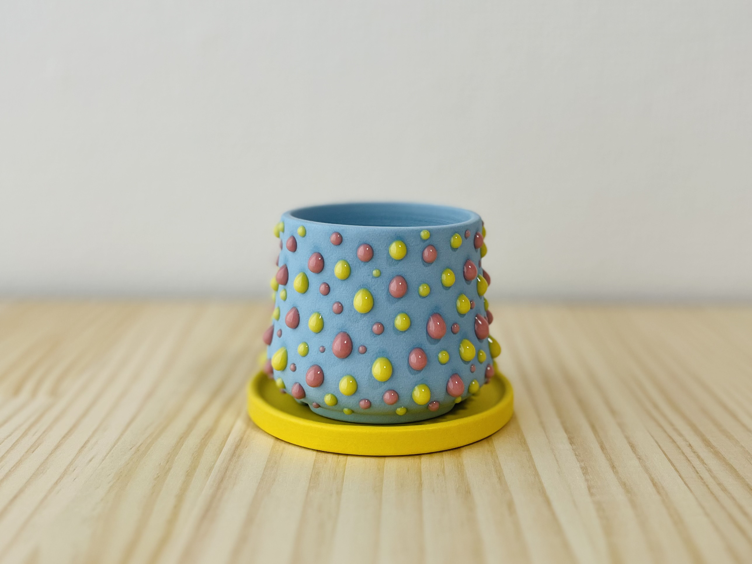 植木鉢 : スライムポット Mini size / 水色×ピンク&黄