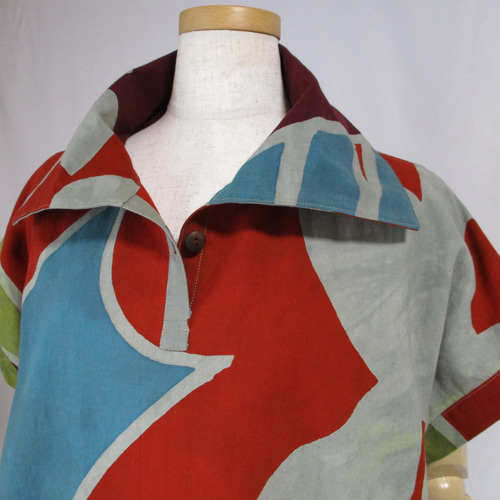 和の布創作服＞ 大漁旗のチュニック 綿 着物リメイク 手染め 一品作