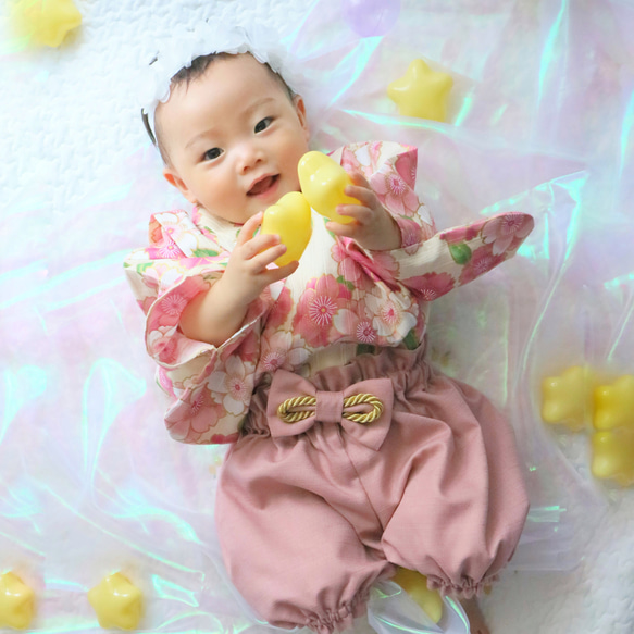 【即納可】小さなこどものベビー袴/さくら×クリーム【セパレート】 6枚目の画像