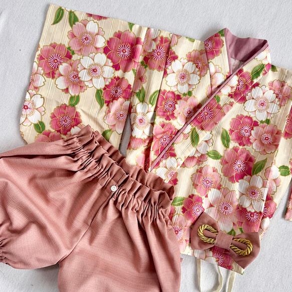 【即納可】小さなこどものベビー袴/さくら×クリーム【セパレート】 2枚目の画像