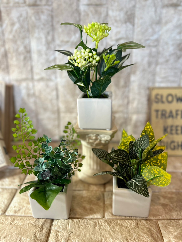 光触媒　人工観葉植物　ウォールグリーン　フェイクグリーン　3種観葉アレンジj 2枚目の画像