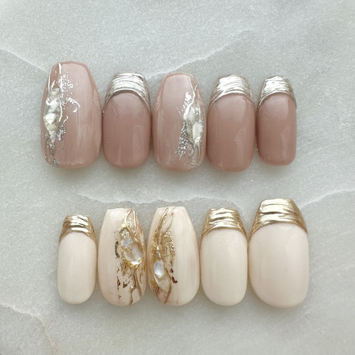ミラーフレンチ×シェルの大人夏ネイル ネイルチップ（つけ爪） nail_ie