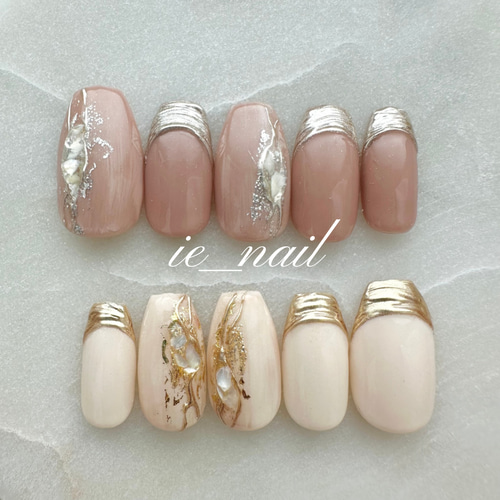 ミラーフレンチ×シェルの大人夏ネイル ネイルチップ（つけ爪） nail_ie