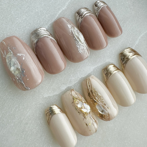 ミラーフレンチ×シェルの大人夏ネイル ネイルチップ（つけ爪） nail_ie