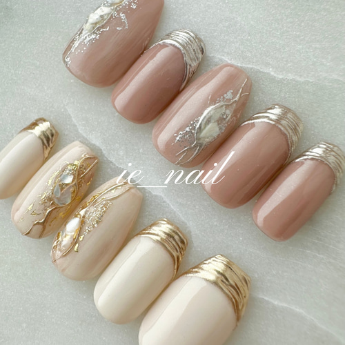 ニュアンスネイル ミラー フレンチ ネイルチップ ハンドメイド ミラーフレンチネイルチップ♡ニュアンスネイル/秋/ブラウン/べっこう