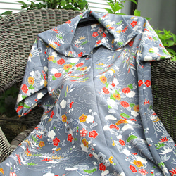 和の布創作服＞ 丹後ちりめんのボートネックチュニック 絹 着物