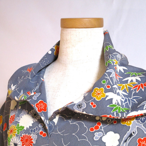 和の布創作服> 丹後ちりめんのマニッシュなブラウス 絹 着物 和の布創作服> 丹後ちりめんのマニッシュなブラウス 絹 着物