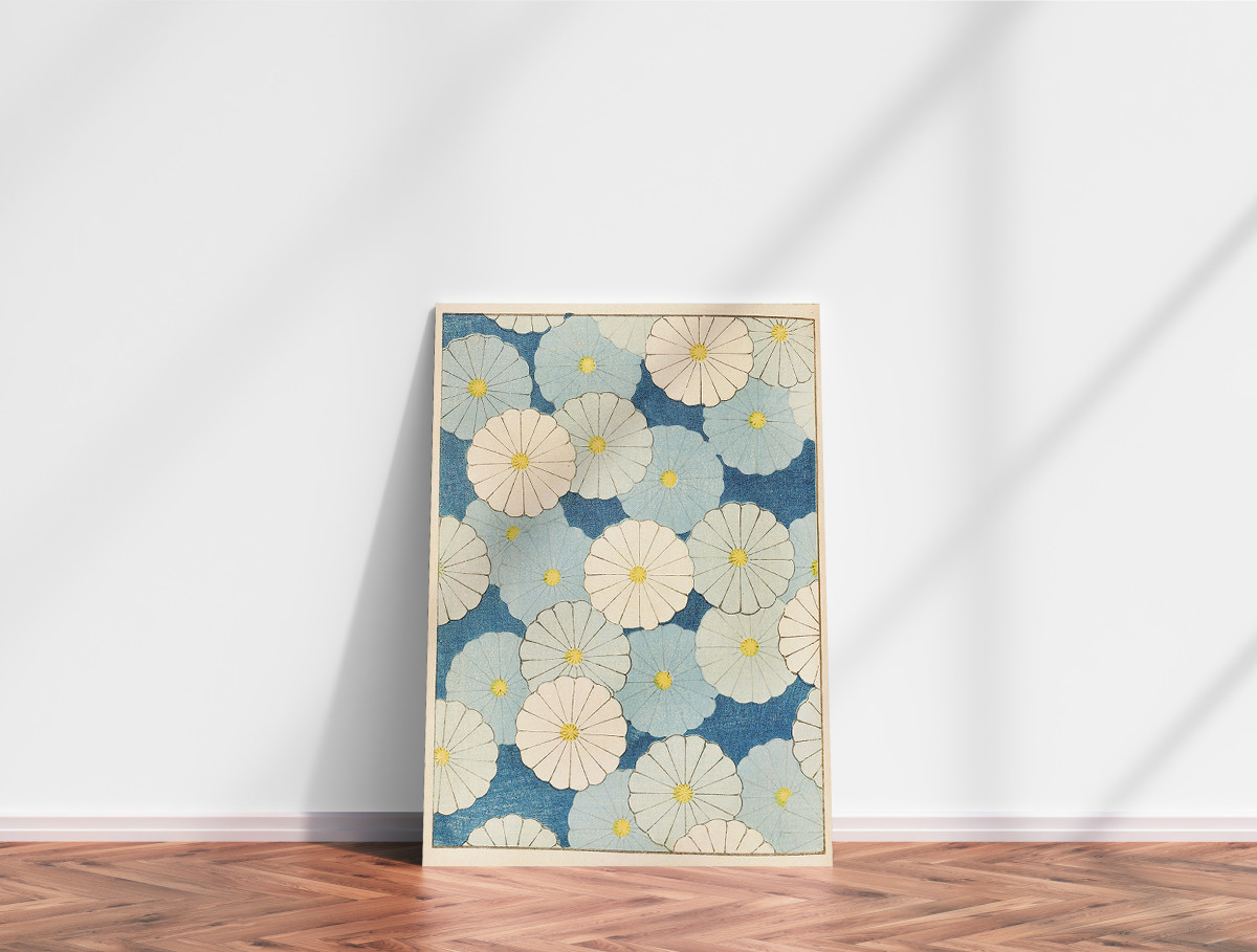 青紫花の日本画 大きめ シルバーフレーム 青紫花の日本画 大きめ シルバーフレーム