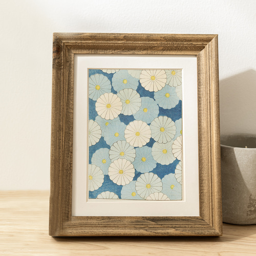 青色デイジーの花の日本画アートポスター大正ロマンおしゃれ和室