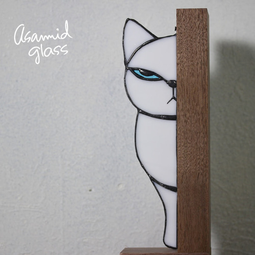 白猫のハート型ステンドグラス 白猫のハート型ステンドグラス PALJOLLY 白猫メモリアルギフト 猫を