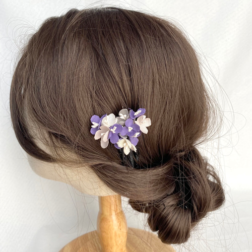 小花のパープル❤︎ 布花かんざし 一点物 髪飾り ヘアアクセサリー 夏