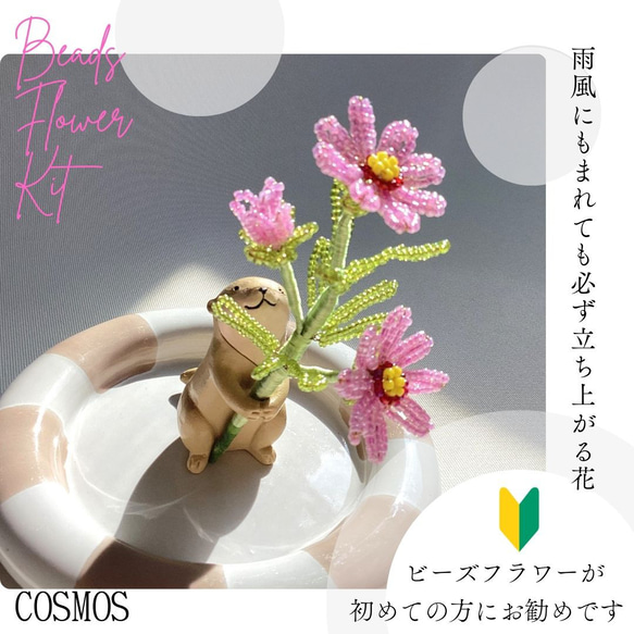 ビーズフラワーキット miniコスモス 動画とウェブのレシピ付き ※花器は