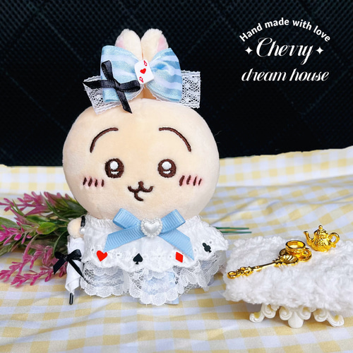 ぬい服 10cm ちいかわ 着せ替え アリス風 ドレス リボン 洋傘 3