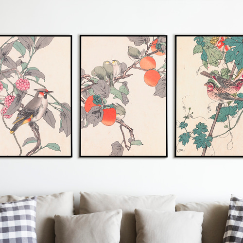 花鳥図日本画アートポスター☆秋ボタニカル植物☆和モダン和室