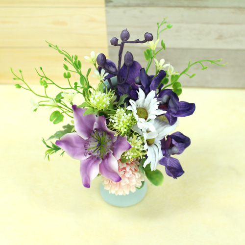 お供え花「ラン＆クレマチス・パープル」アレンジ アートフラワー  