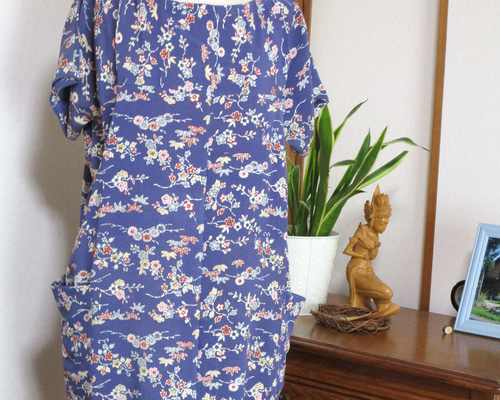 和の布創作服＞ 丹後ちりめんのボートネックチュニック 絹 着物