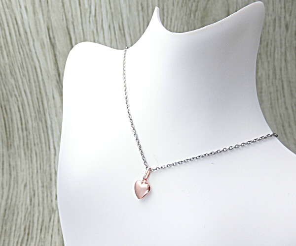 シルバー製：ピンクゴールド仕上ミニハートペンダント  【ピンク＆ステンレスのおしゃれな組み合わせ】
