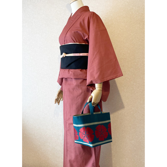 《帯リメイク》帯バッグヨコ（持ち手共布） 5枚目の画像