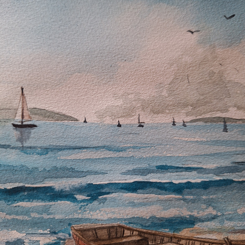 水彩画 波静かな海岸 絵画 makochin 通販 18008152|Creema 水彩画 波静かな海岸 絵画 makochin 通販 18008152|Creema