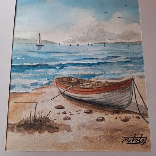 水彩画 波静かな海岸 絵画 makochin 通販 18008152|Creema 水彩画 波静かな海岸 絵画 makochin 通販 18008152|Creema