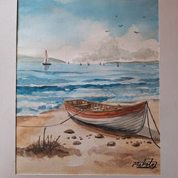 観音崎海岸水彩画 木製フレーム付き 観音崎海岸水彩画 木製フレーム付き - メルカリ