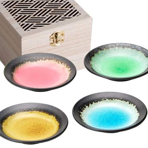 SN-3003B 四季彩 小皿4P 木箱入 【日本製 美濃焼】（陶器 磁器 ギフト
